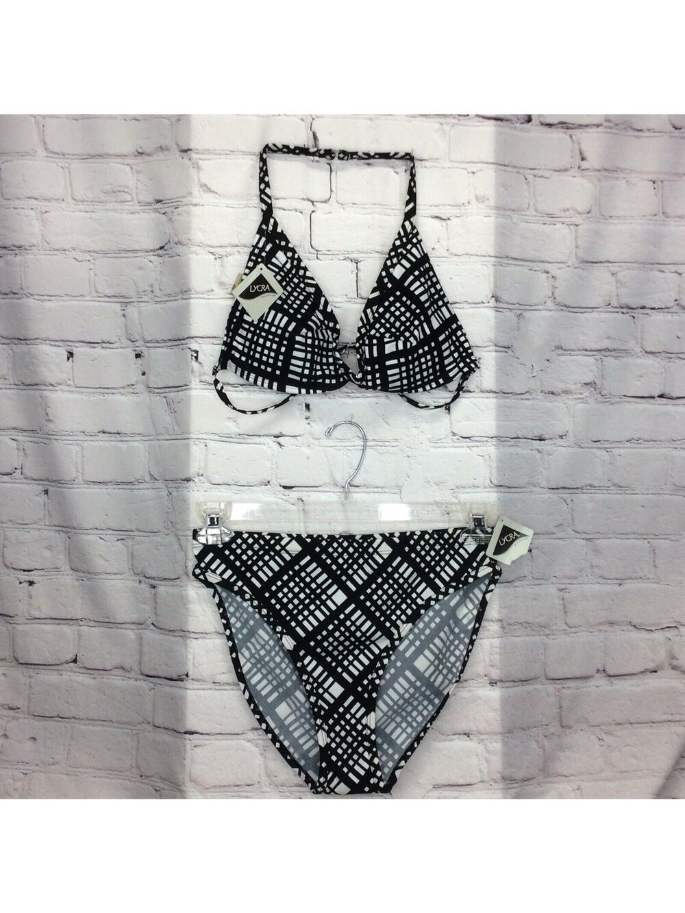 Islander Women’s Bikini Top Size 14 Bottom Size 10 Black/White 2 Piece Geometric